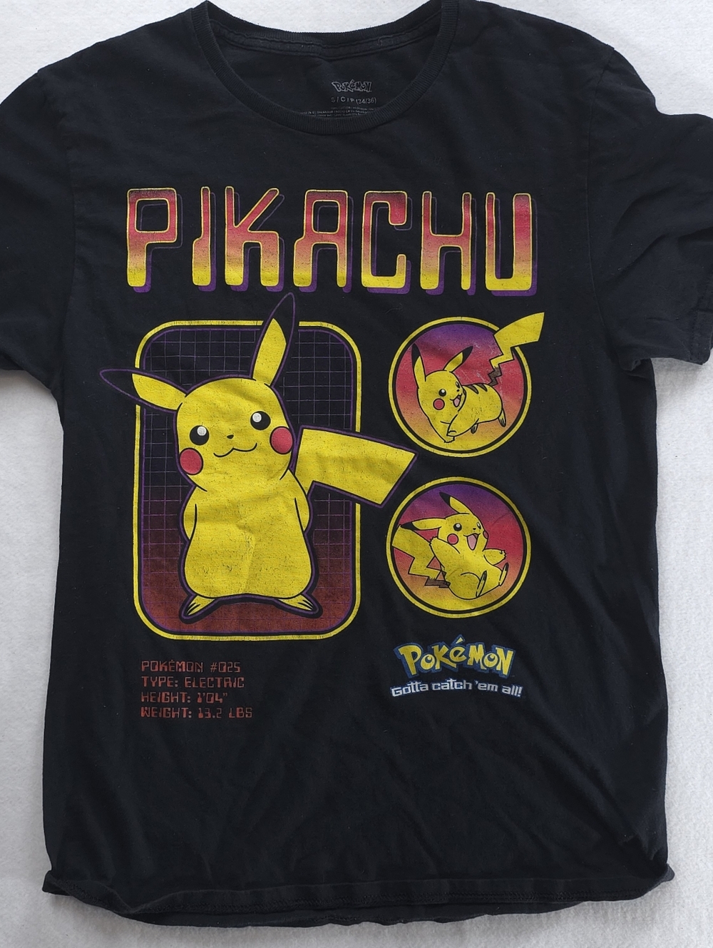 Pokemon Pikachu Graphic T Shirt Youth Small Black Nintendo Anime Tee